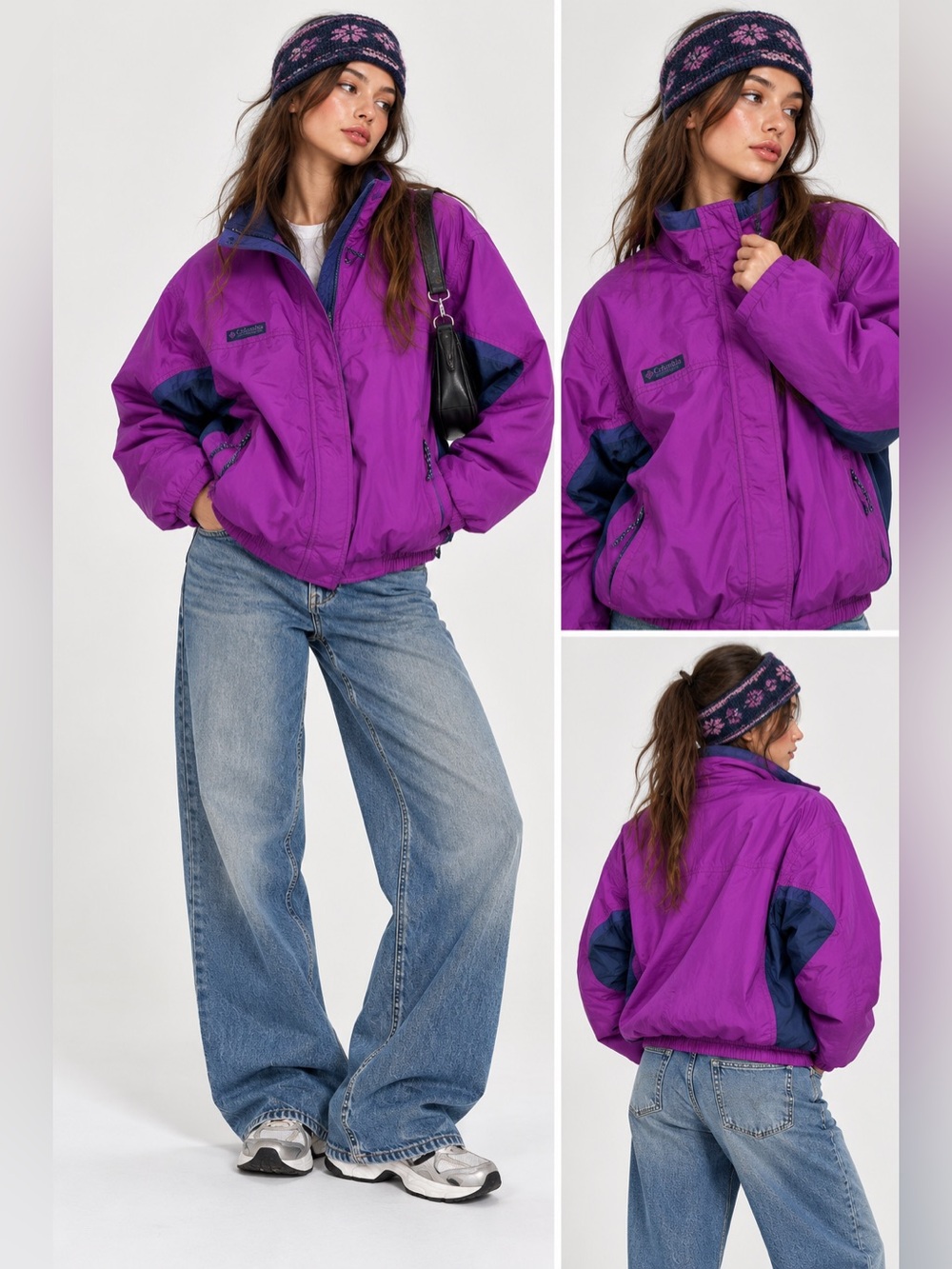 Vintage Columbia Bugaboo Jacket Women L Purple Blue 90s Ski Shell Made Taiwan